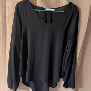 Navy blue Lush SILK work blouse- long-sleeved. LIKE NEW.